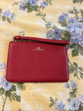 Coach Red Saffiano Leather Zip Wristlet